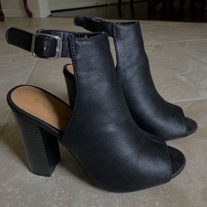 Peep Toe Black Heeled Booties - SIZE 5